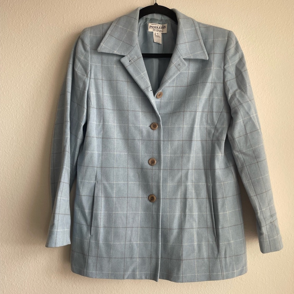 Vintage Pendleton Light Blue Checkered Blazer